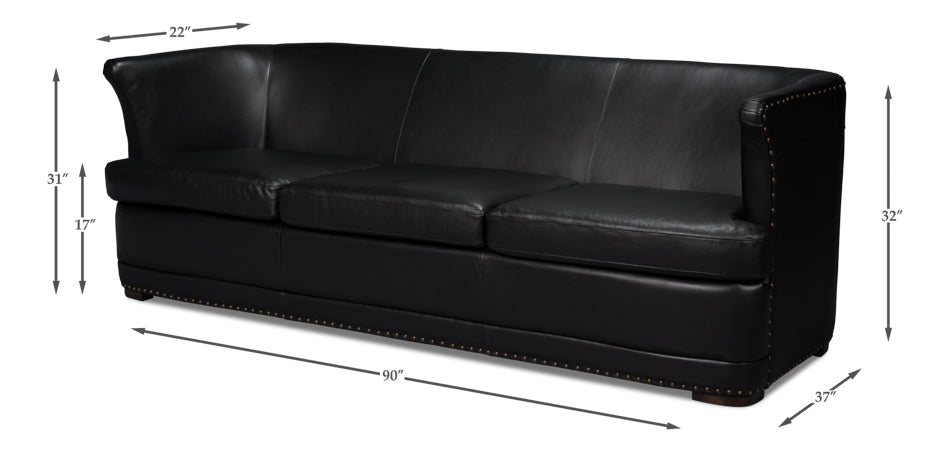 American Home Furniture | Sarreid - Mcmillan Distilled Leather Sofa Onyx Blk