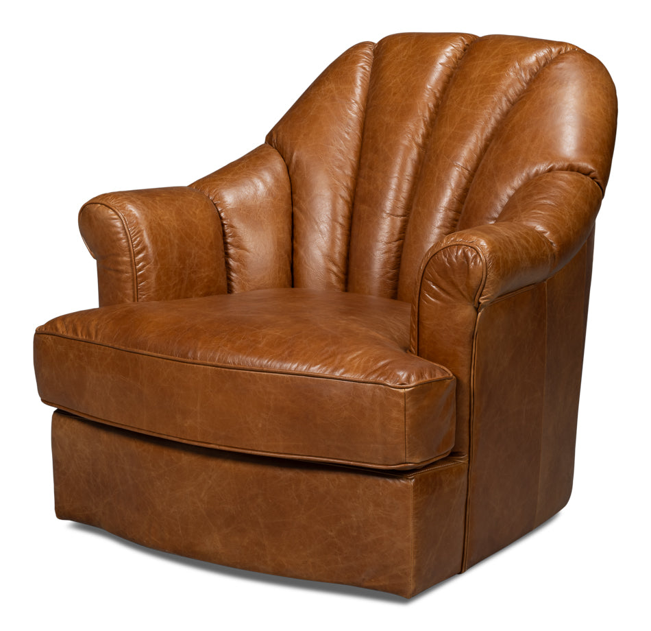 American Home Furniture | Sarreid - Scoth Swivel Chair In Distilled Lthr Brn