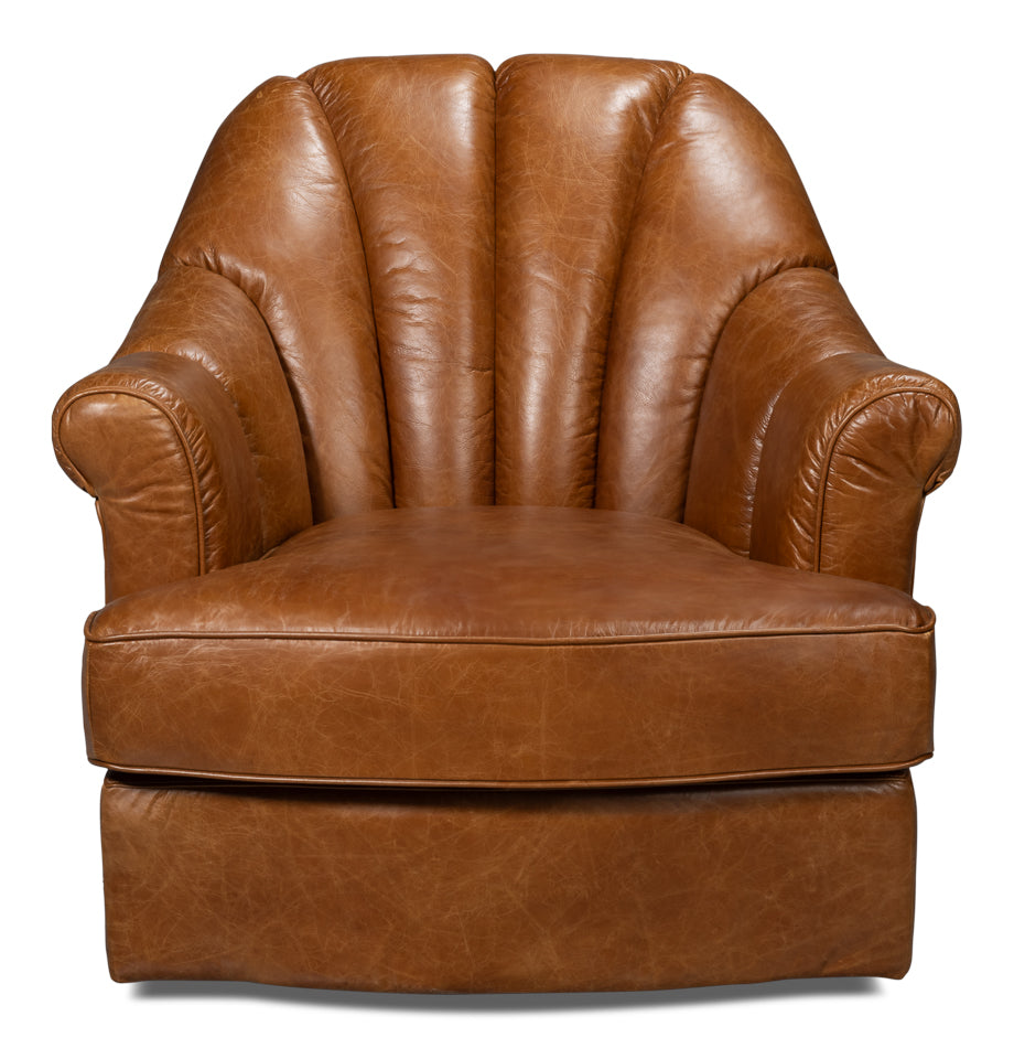 American Home Furniture | Sarreid - Scoth Swivel Chair In Distilled Lthr Brn