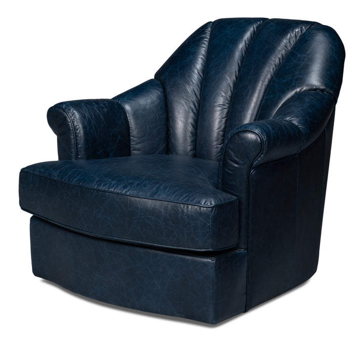 American Home Furniture | Sarreid - Scoth Swivel Chair In Distilled Lthr Blu