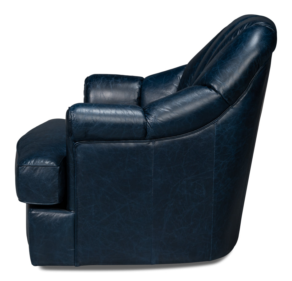 American Home Furniture | Sarreid - Scoth Swivel Chair In Distilled Lthr Blu