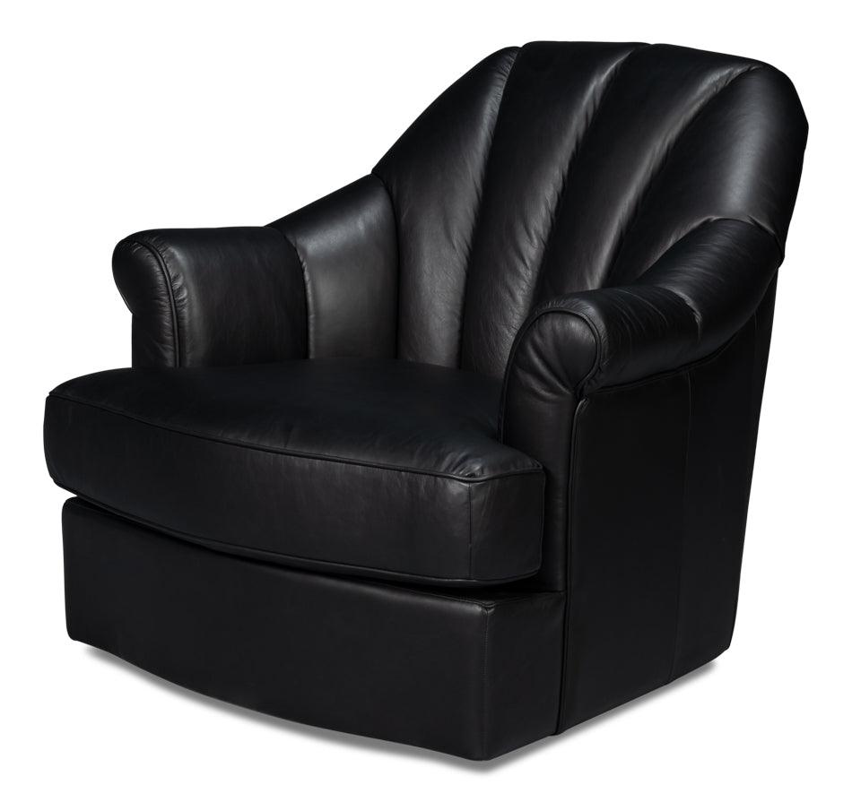 Sarreid Scoth Swivel Chair In Distilled Lthr Blk ACCENT + LOUNGE CHAIRS