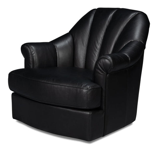 Sarreid Scoth Swivel Chair In Distilled Lthr Blk ACCENT + LOUNGE CHAIRS