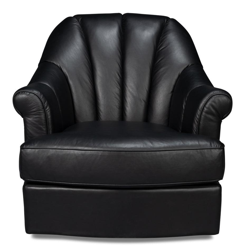 Sarreid Scoth Swivel Chair In Distilled Lthr Blk ACCENT + LOUNGE CHAIRS