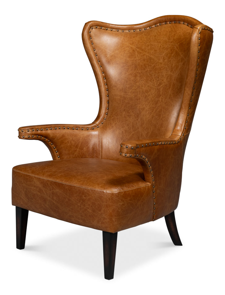 American Home Furniture | Sarreid - Drake Distilled Leather Chair Cuba Brown