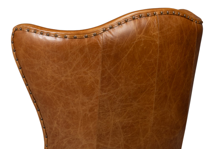 American Home Furniture | Sarreid - Drake Distilled Leather Chair Cuba Brown