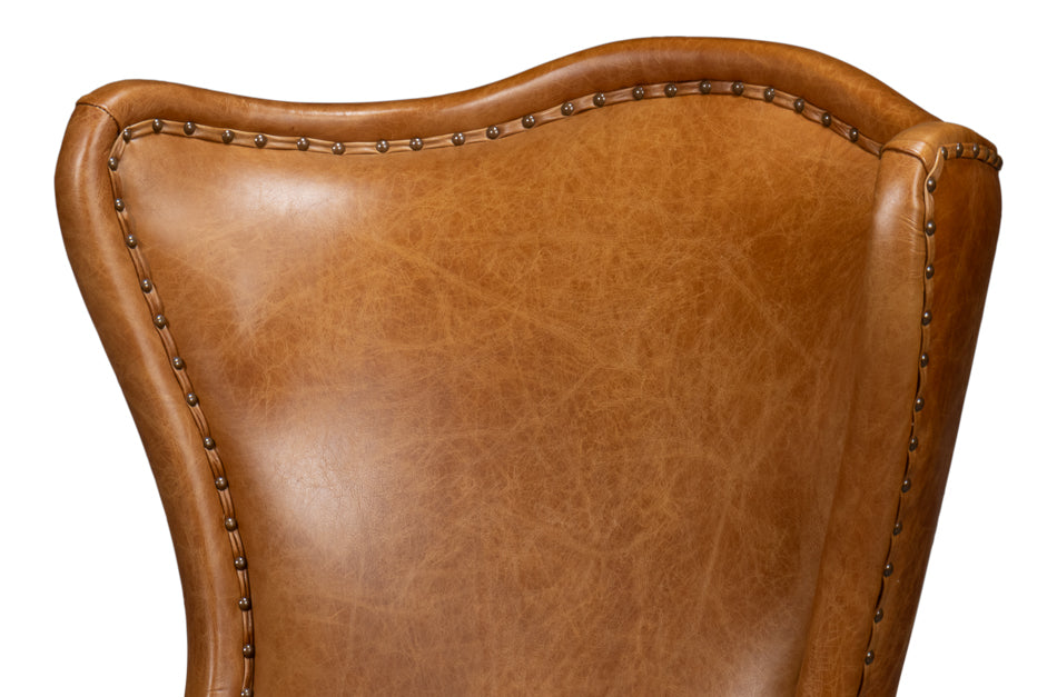 American Home Furniture | Sarreid - Drake Distilled Leather Chair Cuba Brown