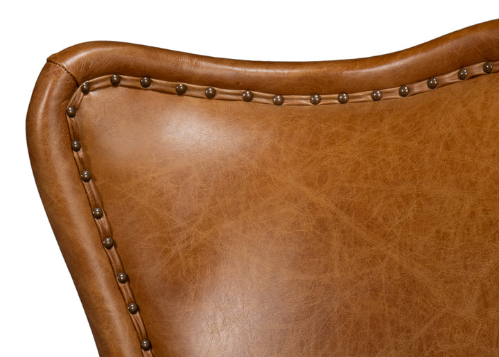 American Home Furniture | Sarreid - Drake Distilled Leather Chair Cuba Brown