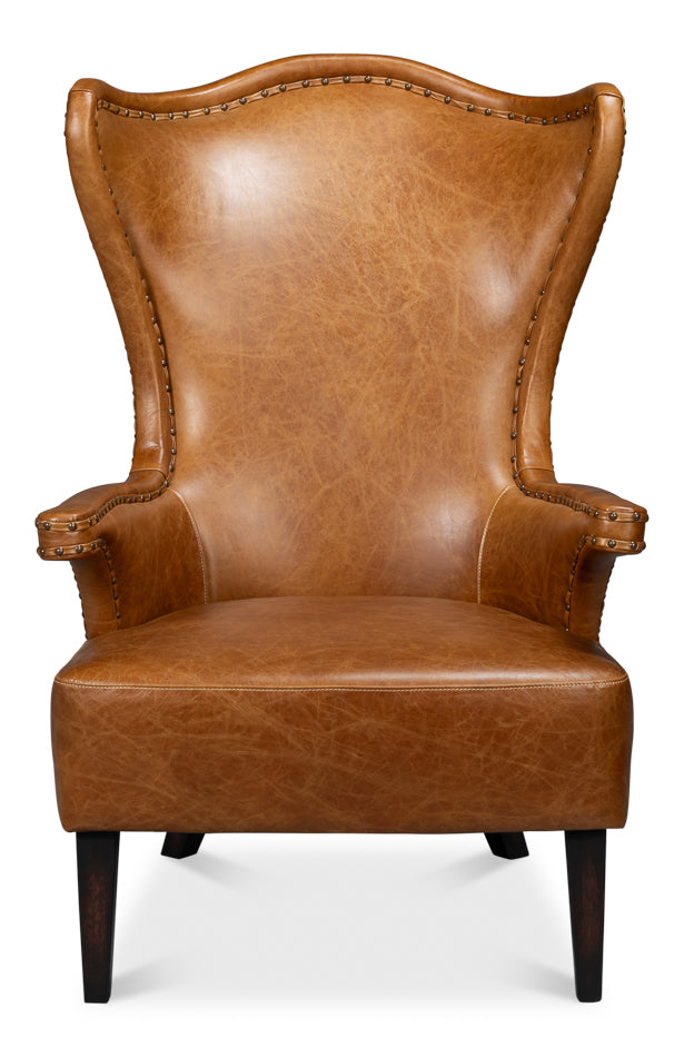 American Home Furniture | Sarreid - Drake Distilled Leather Chair Cuba Brown