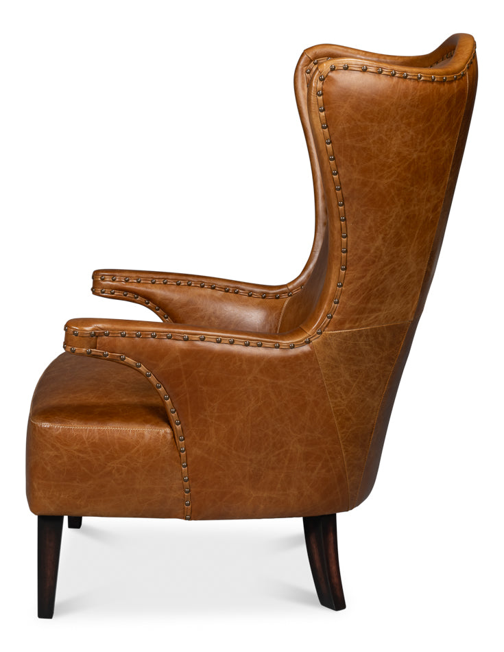 American Home Furniture | Sarreid - Drake Distilled Leather Chair Cuba Brown