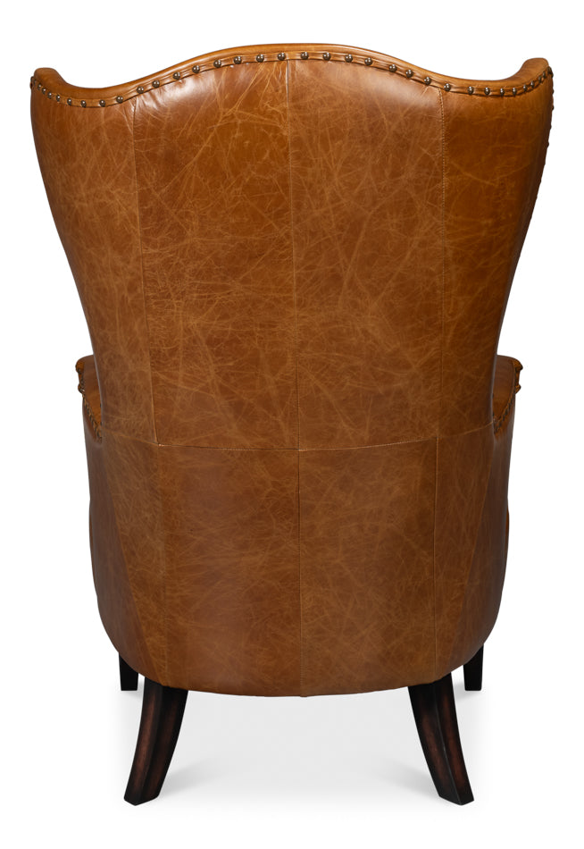 American Home Furniture | Sarreid - Drake Distilled Leather Chair Cuba Brown