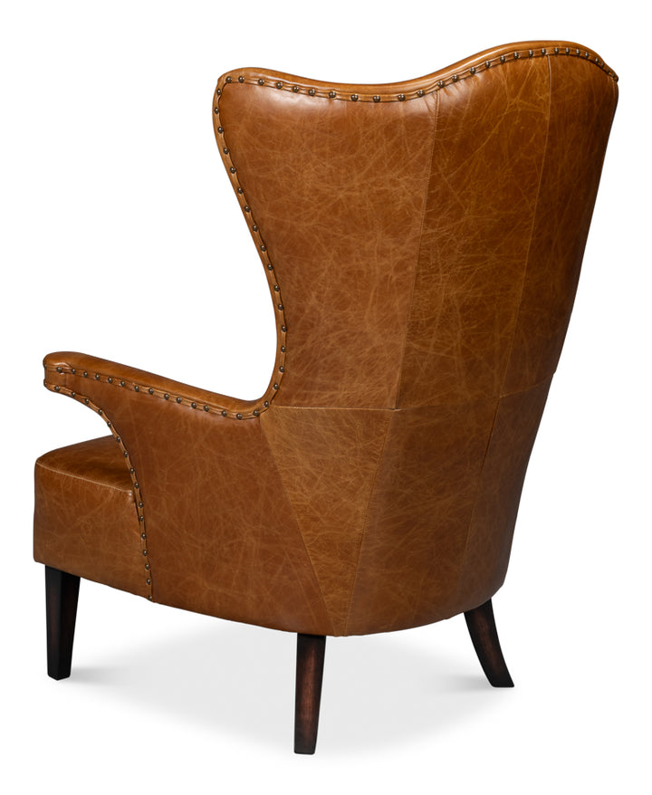 American Home Furniture | Sarreid - Drake Distilled Leather Chair Cuba Brown