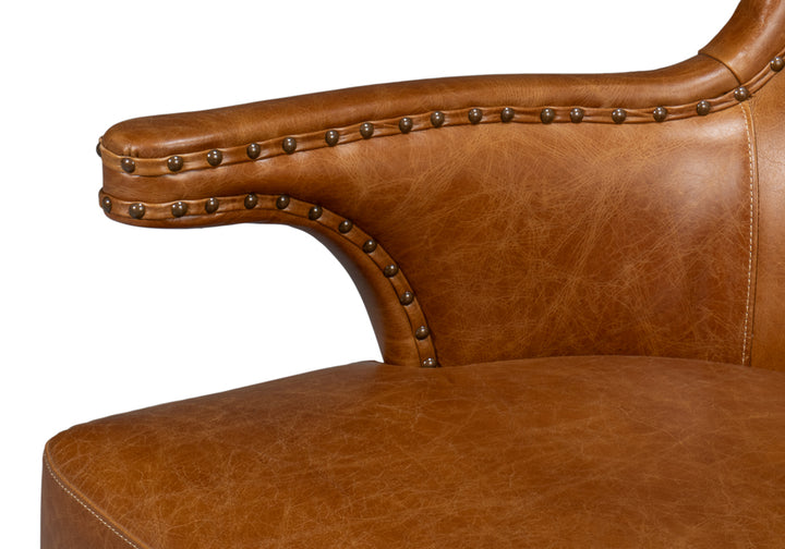 American Home Furniture | Sarreid - Drake Distilled Leather Chair Cuba Brown