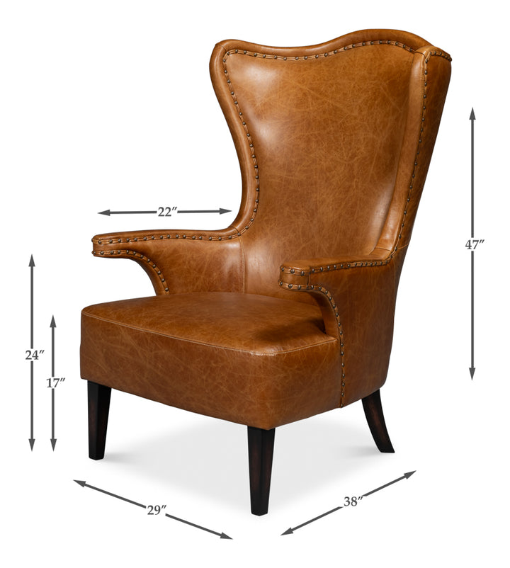 American Home Furniture | Sarreid - Drake Distilled Leather Chair Cuba Brown