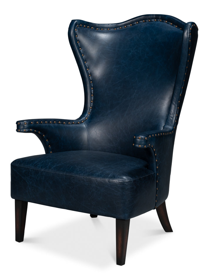 American Home Furniture | Sarreid - Drake Distilled Leather Chair - Blue