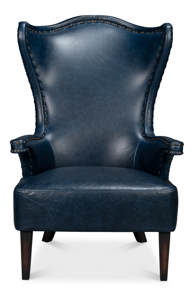American Home Furniture | Sarreid - Drake Distilled Leather Chair - Blue
