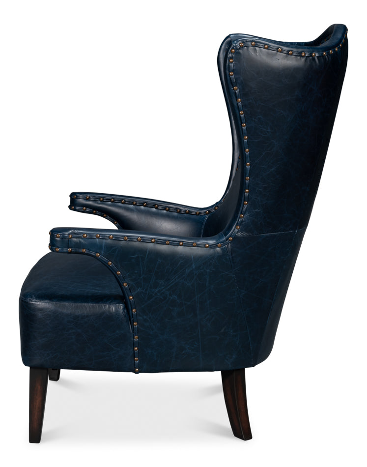 American Home Furniture | Sarreid - Drake Distilled Leather Chair - Blue