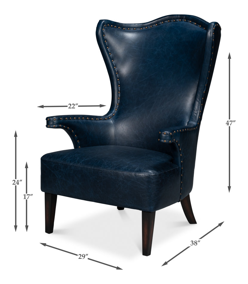 American Home Furniture | Sarreid - Drake Distilled Leather Chair - Blue