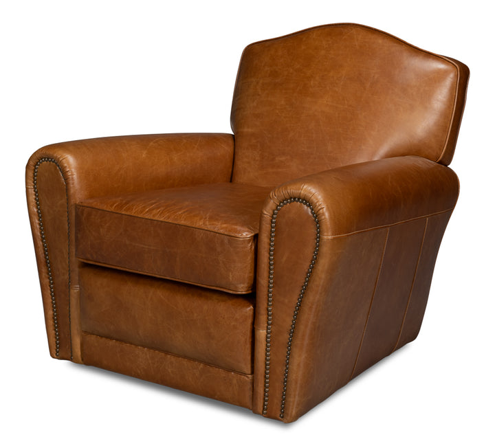 American Home Furniture | Sarreid - Elite French Club Swivel Chair Cuba Brn 