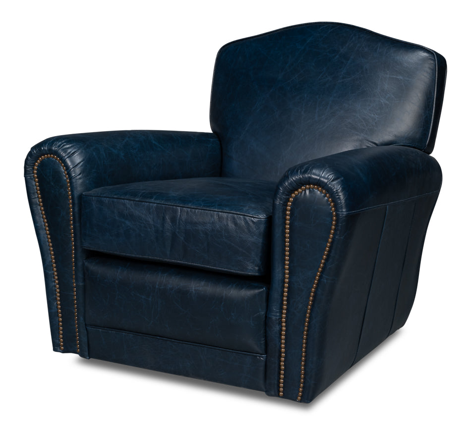 American Home Furniture | Sarreid - Elite French Club Swivel Chair - Blue