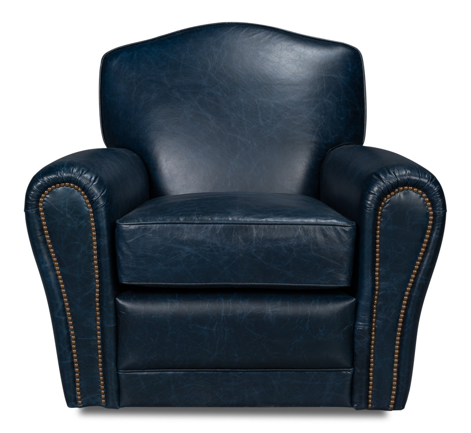 American Home Furniture | Sarreid - Elite French Club Swivel Chair - Blue