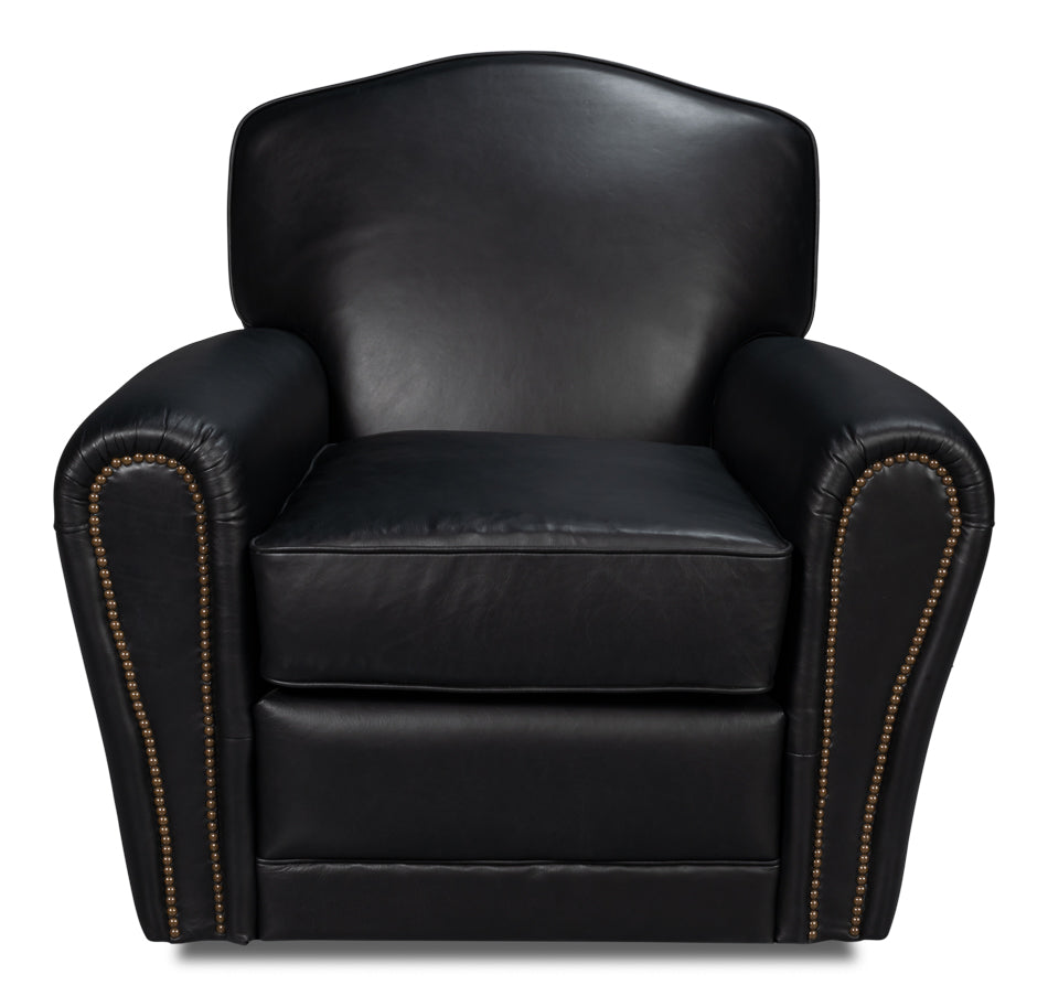 American Home Furniture | Sarreid - Elite French Club Swivel Chair - Black