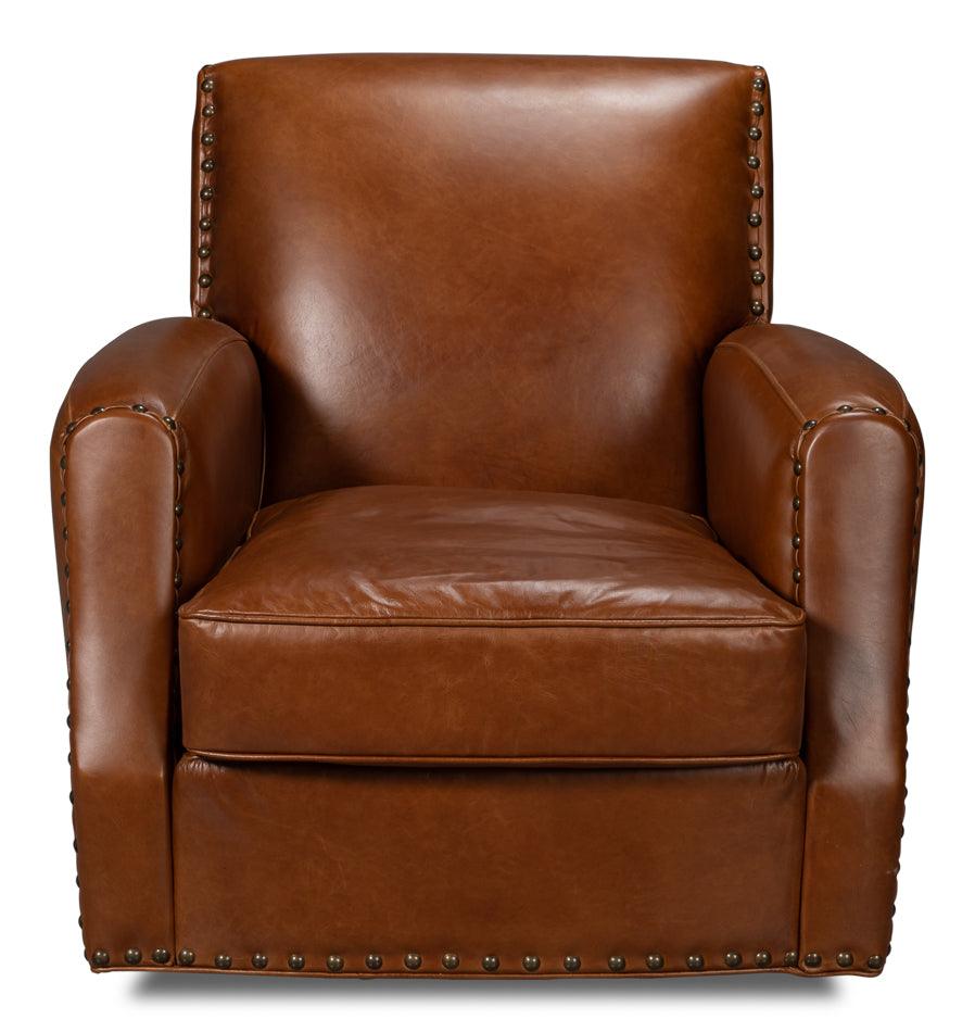 Sarreid Taft Leather Swivel Chair - Havana Brown ACCENT + LOUNGE CHAIRS