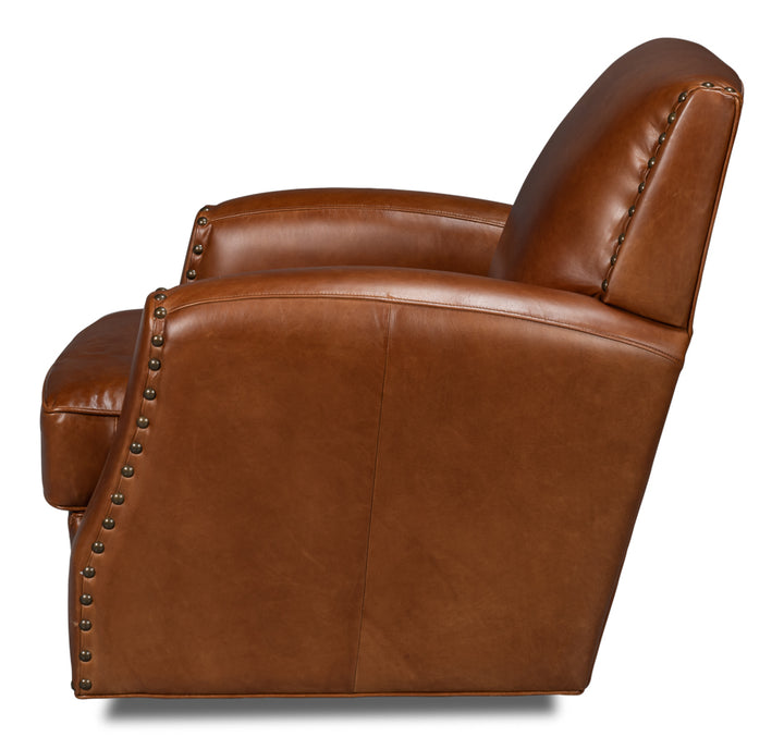 American Home Furniture | Sarreid - Taft Leather Swivel Chair - Havana Brown 