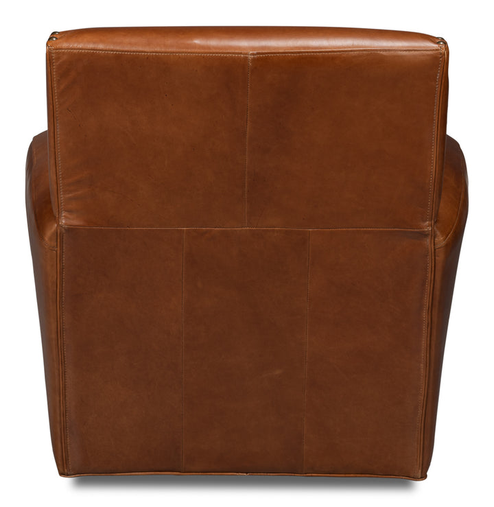 American Home Furniture | Sarreid - Taft Leather Swivel Chair - Havana Brown 