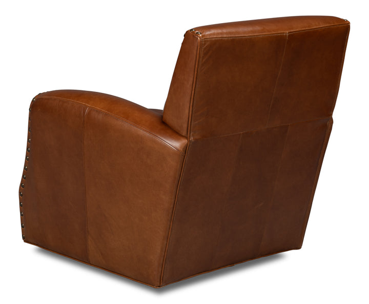 American Home Furniture | Sarreid - Taft Leather Swivel Chair - Havana Brown 