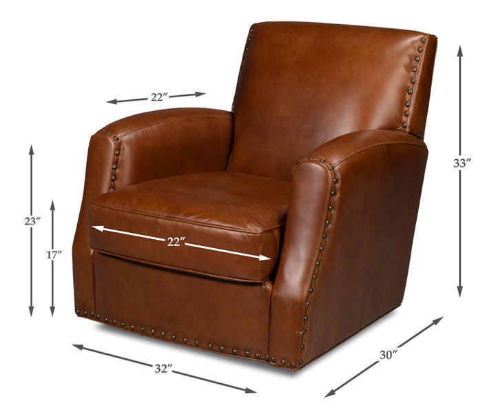 American Home Furniture | Sarreid - Taft Leather Swivel Chair - Havana Brown 