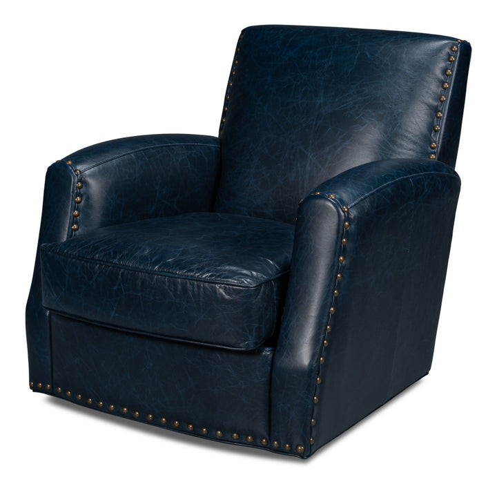 American Home Furniture | Sarreid - Taft Leather Swivel Chair - Chateau Blue 