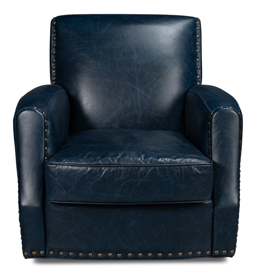 American Home Furniture | Sarreid - Taft Leather Swivel Chair - Chateau Blue 