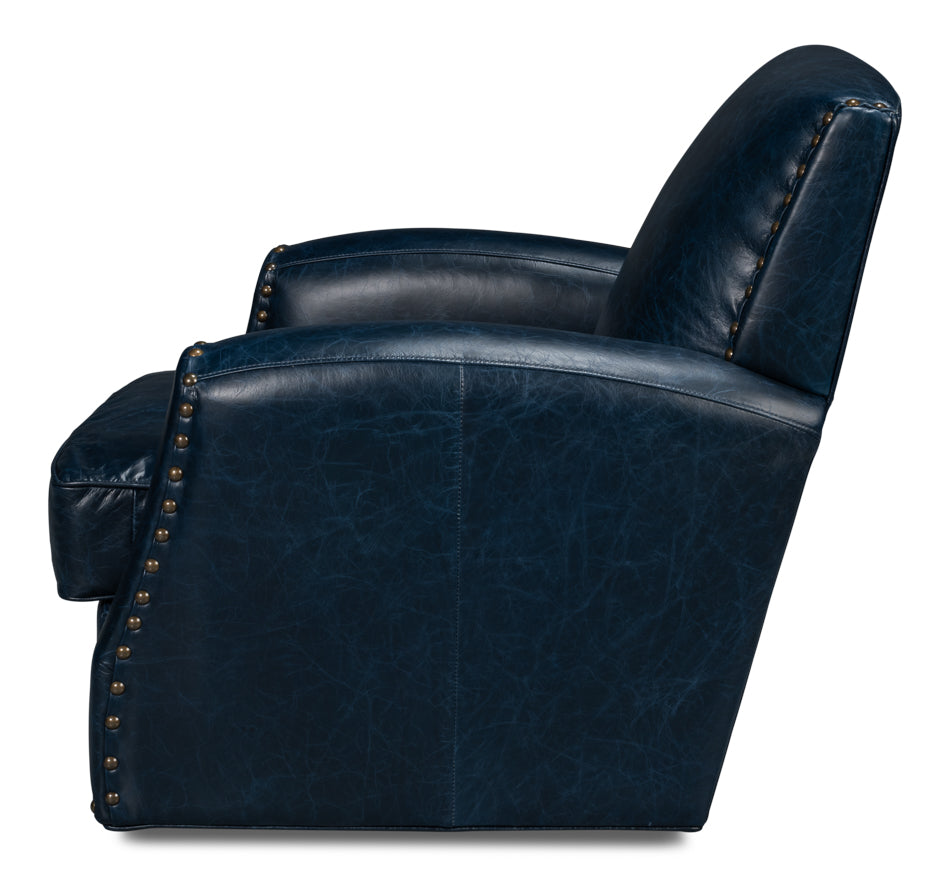 American Home Furniture | Sarreid - Taft Leather Swivel Chair - Chateau Blue 