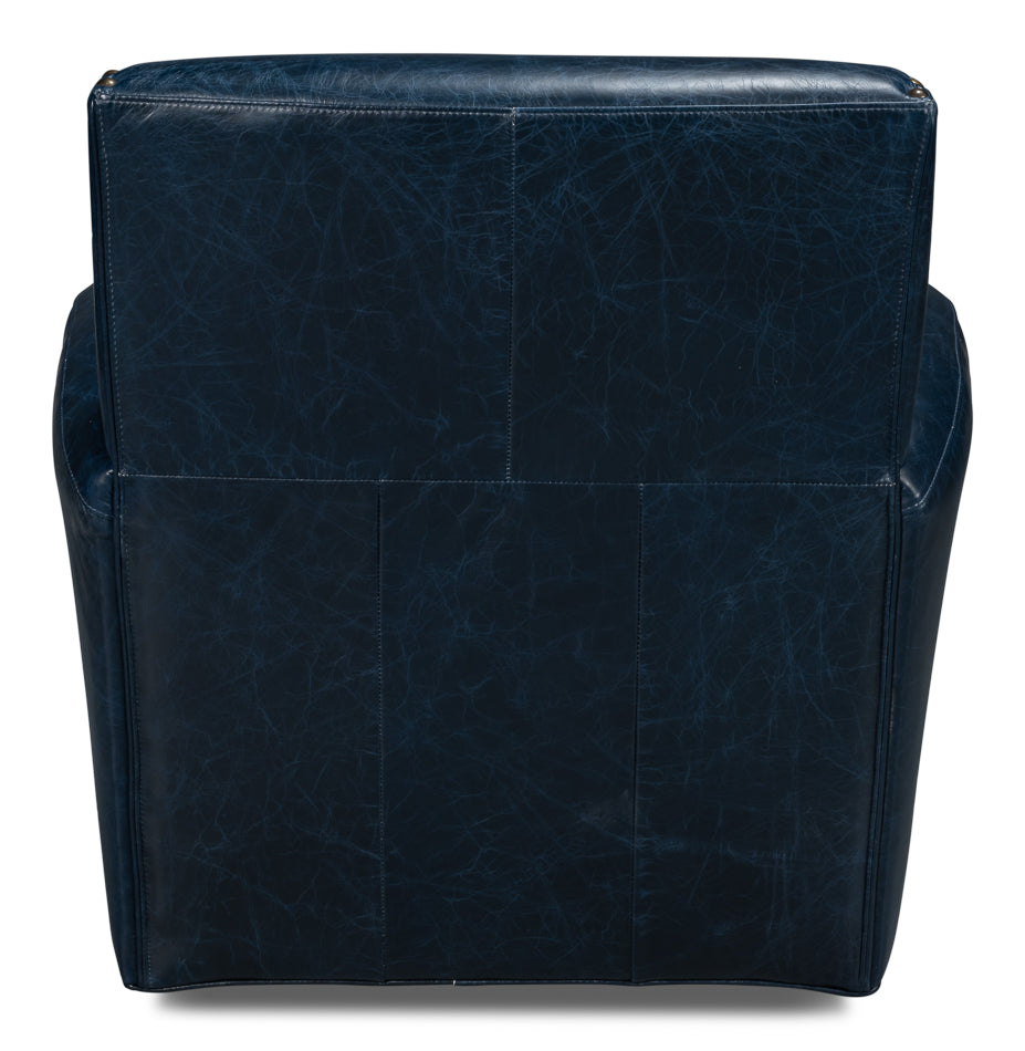 American Home Furniture | Sarreid - Taft Leather Swivel Chair - Chateau Blue 