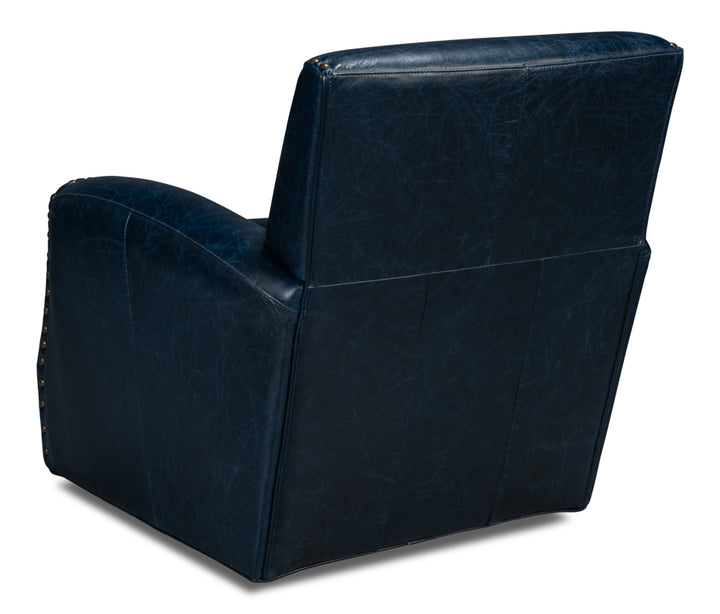 American Home Furniture | Sarreid - Taft Leather Swivel Chair - Chateau Blue 