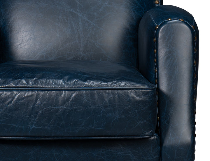 American Home Furniture | Sarreid - Taft Leather Swivel Chair - Chateau Blue 