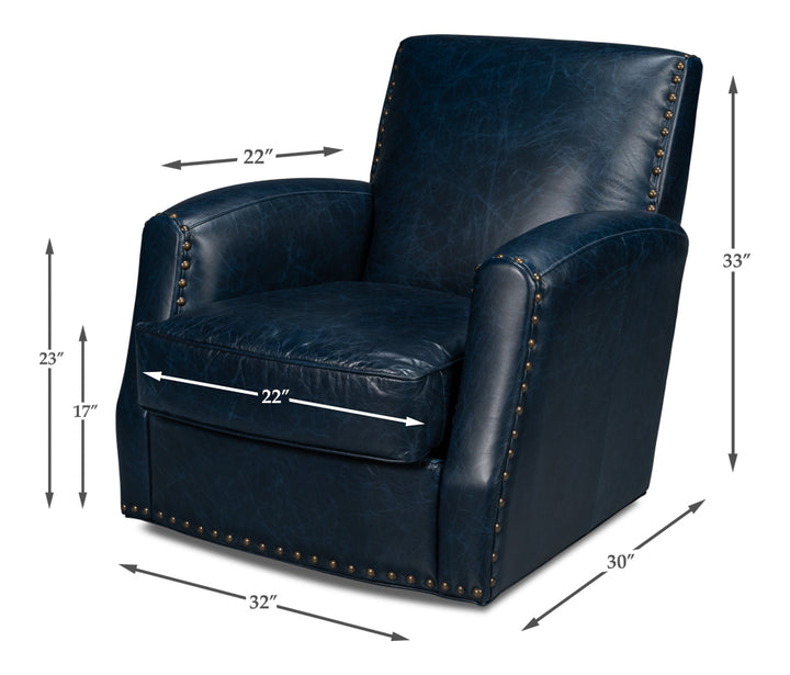 American Home Furniture | Sarreid - Taft Leather Swivel Chair - Chateau Blue 