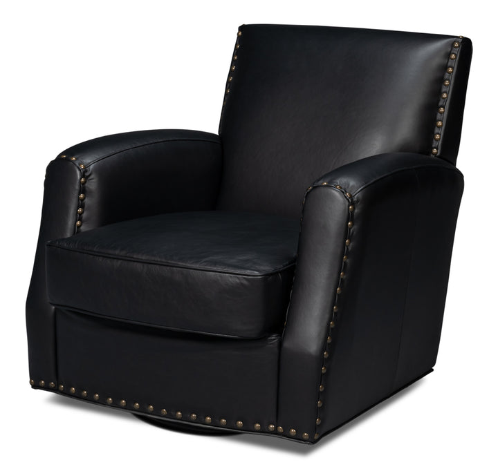 American Home Furniture | Sarreid - Taft Leather Swivel Chair - Onyx Black