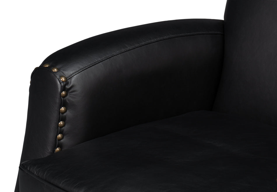 American Home Furniture | Sarreid - Taft Leather Swivel Chair - Onyx Black
