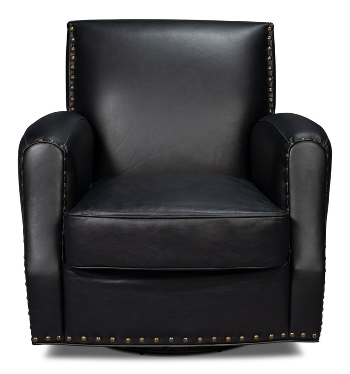 American Home Furniture | Sarreid - Taft Leather Swivel Chair - Onyx Black