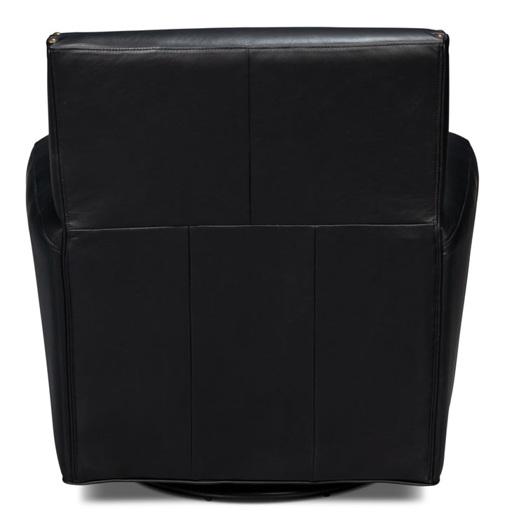 American Home Furniture | Sarreid - Taft Leather Swivel Chair - Onyx Black