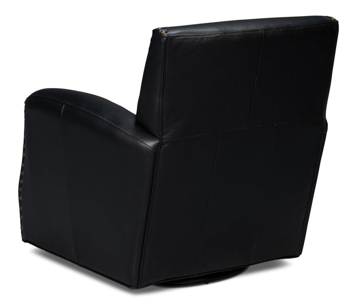 American Home Furniture | Sarreid - Taft Leather Swivel Chair - Onyx Black