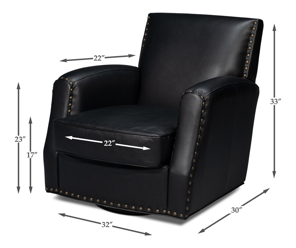 American Home Furniture | Sarreid - Taft Leather Swivel Chair - Onyx Black