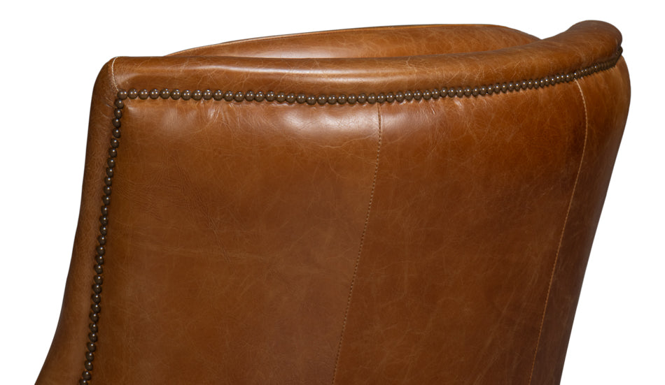 American Home Furniture | Sarreid - Baker Leather Swivel Chair - Cuba Brown