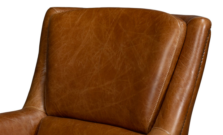 American Home Furniture | Sarreid - Baker Leather Swivel Chair - Cuba Brown