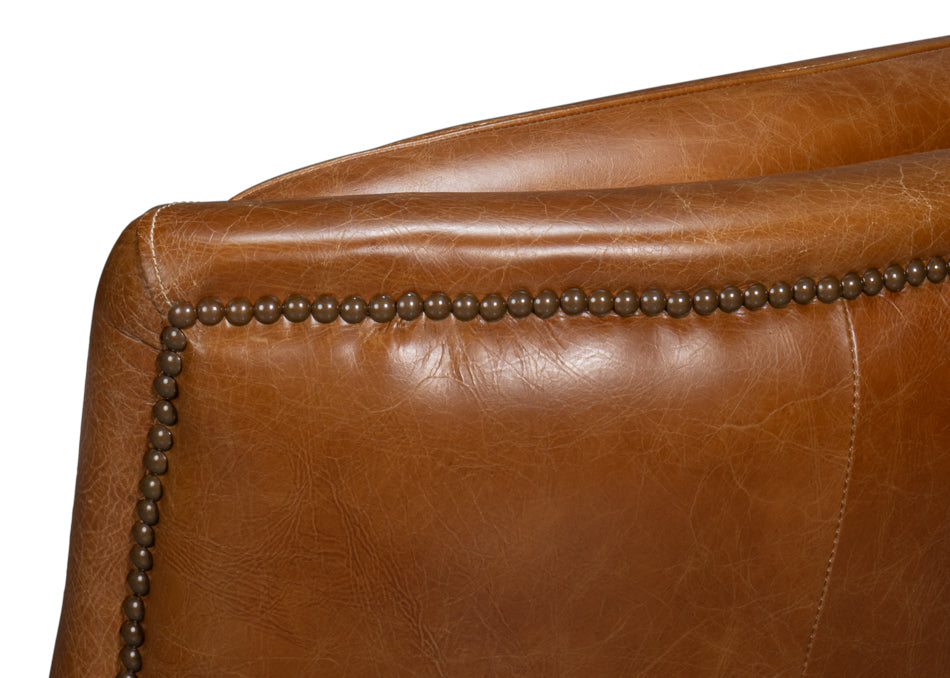 American Home Furniture | Sarreid - Baker Leather Swivel Chair - Cuba Brown