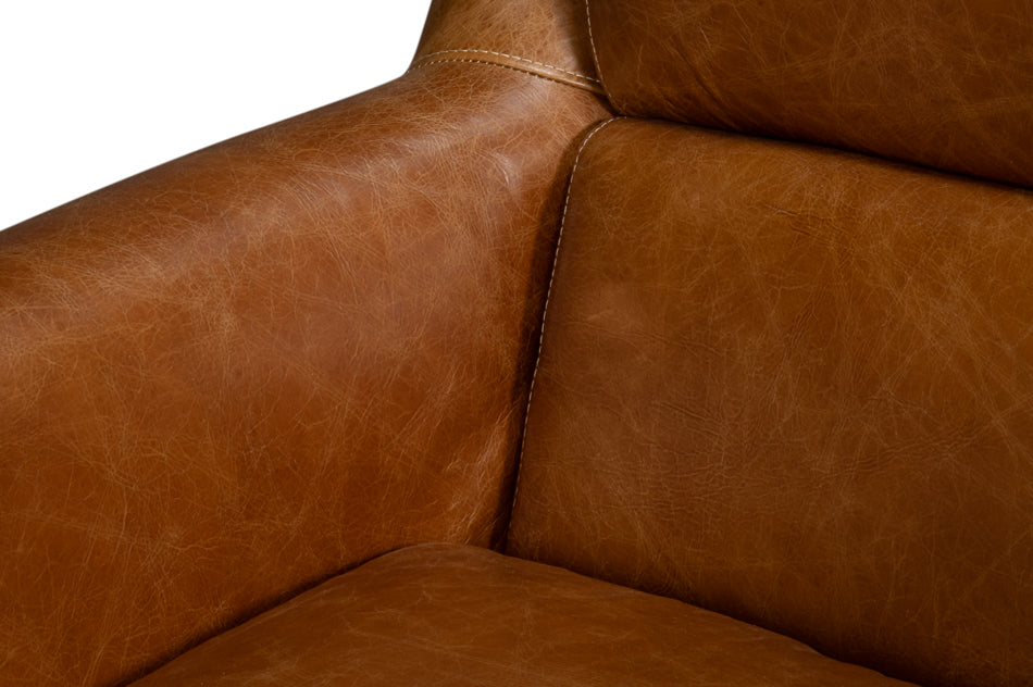 American Home Furniture | Sarreid - Baker Leather Swivel Chair - Cuba Brown