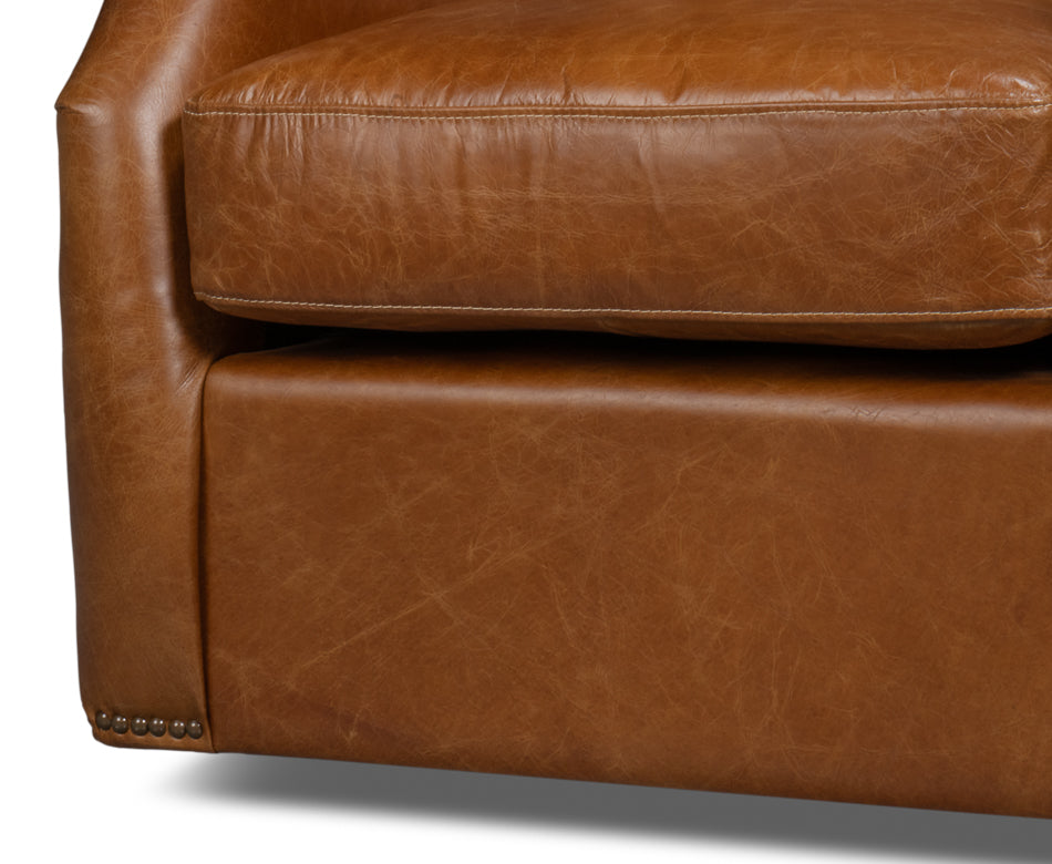 American Home Furniture | Sarreid - Baker Leather Swivel Chair - Cuba Brown