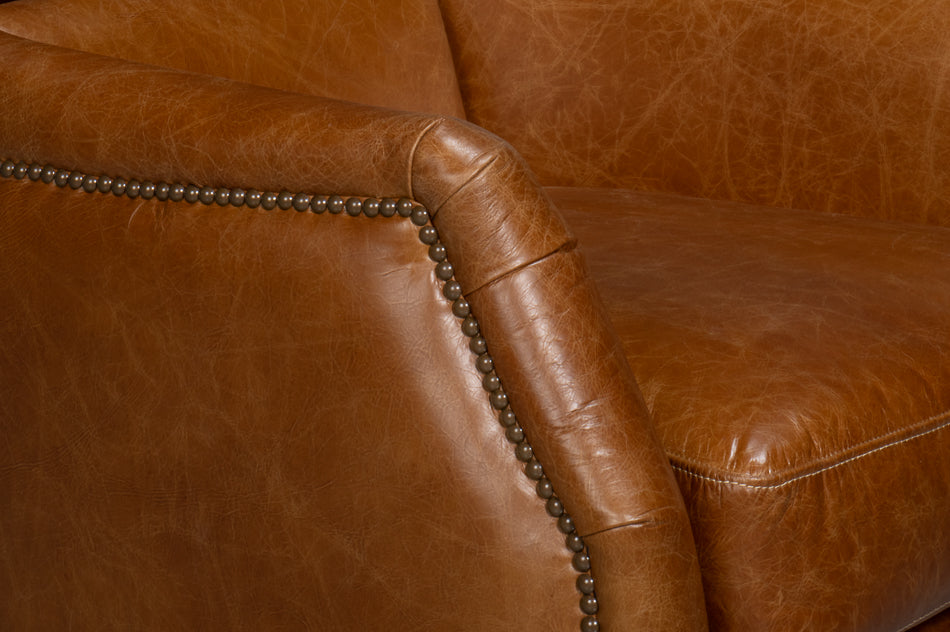 American Home Furniture | Sarreid - Baker Leather Swivel Chair - Cuba Brown